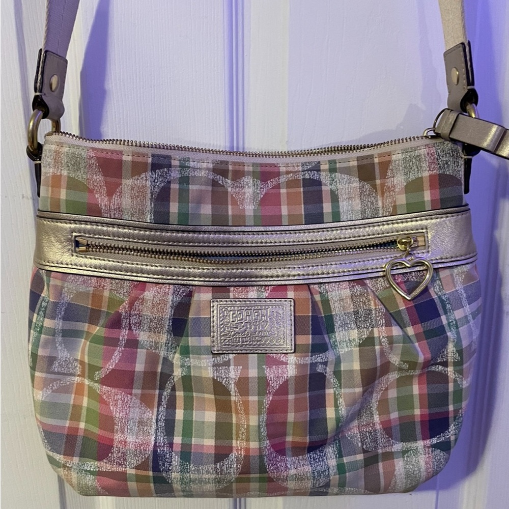 Authentic Coach Poppy Daisy Madras over the shoulder// crossbody adjustable bag